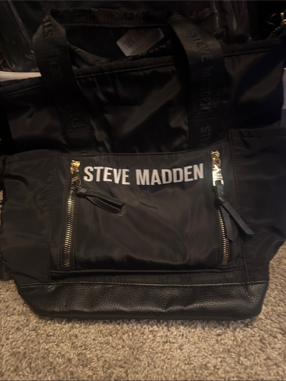 Steve Madden Black Duffel Bag with Gold Zippers
